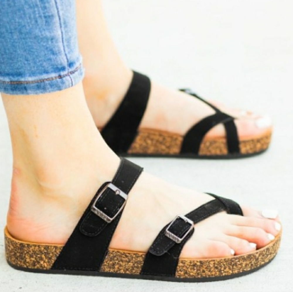 Restocked Black Flat Sandals - Picture 2 of 2